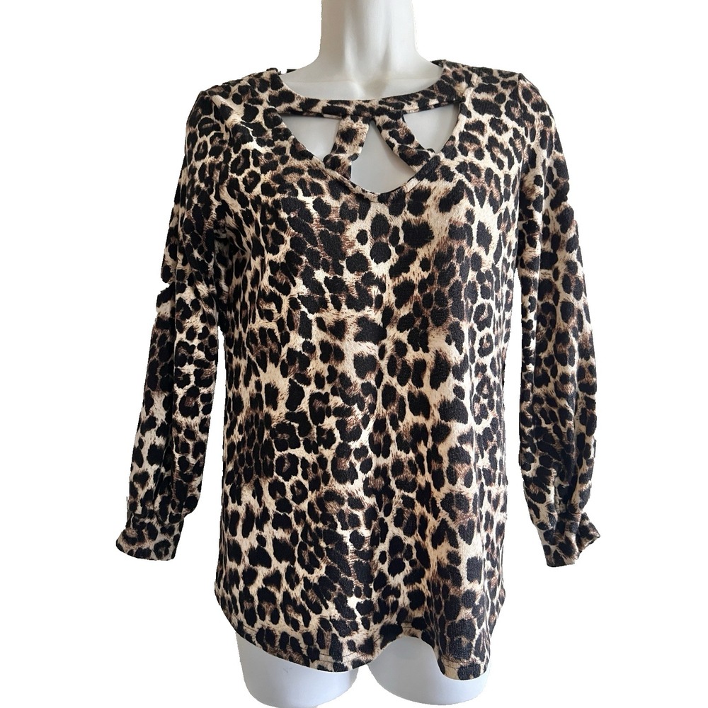 GeeGee Blouse Small Casual Top Leopard Animalā Print Shirt Women Clothing